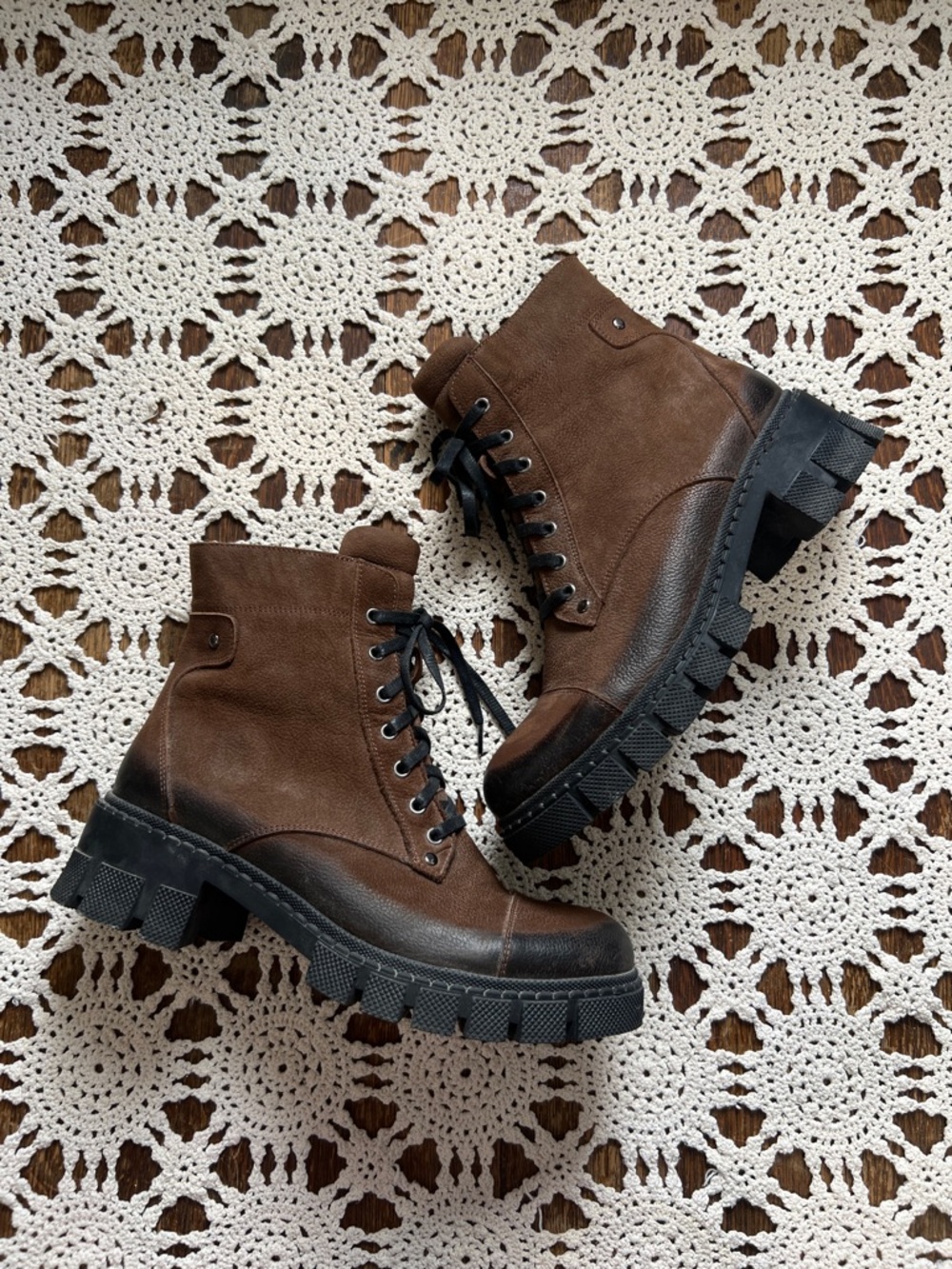 Spring Step brown and black leather booties with zipper side closure size 40